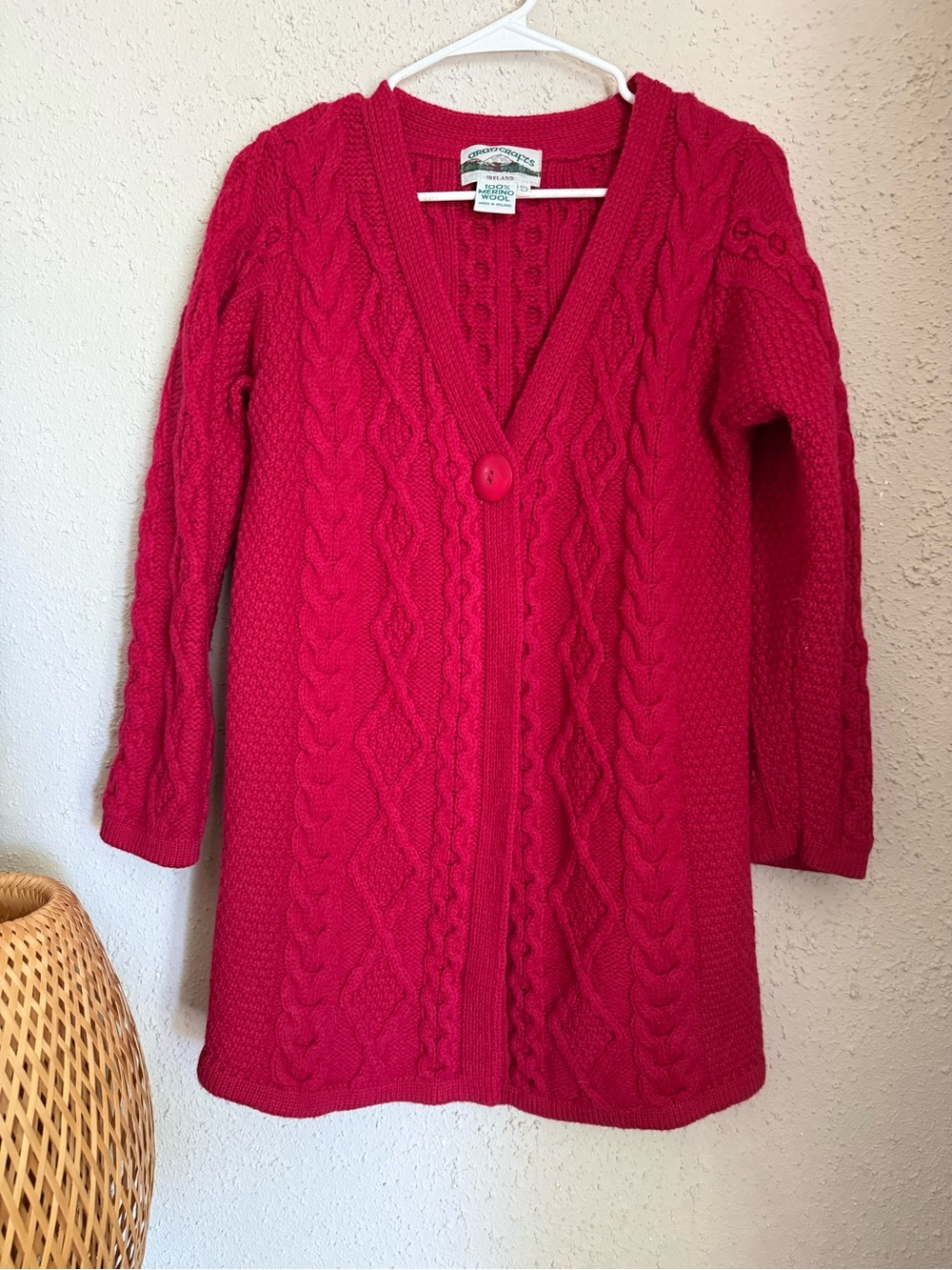Aran Crafts Merino Wool Cable Knit Cardigan